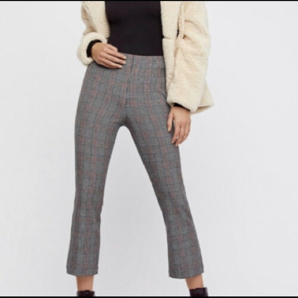Free People Elastic Waist Plaid Pants
